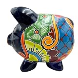 Talavera Piggy Bank Money Bank Mexican Pottery Folk Art Handmade Hand Painted Multicolor Home Decor 9.5" (Multi 6)