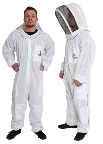 Forest Beekeeping Suit, Pro-Max 3 Layer Bee Suit with Reinforced Heavy Duty Veil. Beekeeper Suits for Men & Women. Bee keeper outfit for adults (2XL)
