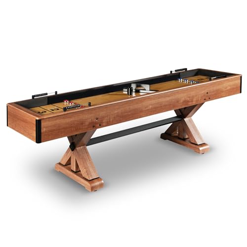 Hathaway Daulton 9-ft Shuffleboard Table for Family Game Rooms with Padded Sidewalls, Legs Levelers, 8 Pucks, Table Brush and Wax, White Oak Finish