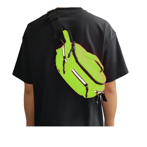 Fanny Pack for Men Women with Reflective Stripe, Concealed Casual Waist Bag with Adjustable Belt for Cycling Hiking Fishing Camping Travel (Fluorescent Green)