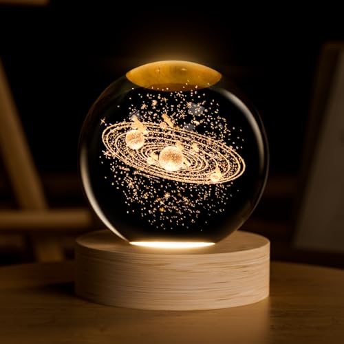 3D Solar System Crystal Ball, 2.4inch Universe Gifts Decorative Quartz Glass Ball, Space Laser Engraved Model Astronomy Decor, Paperweight Physics Display Sculpture Home Decor Crafts for Kids Friends