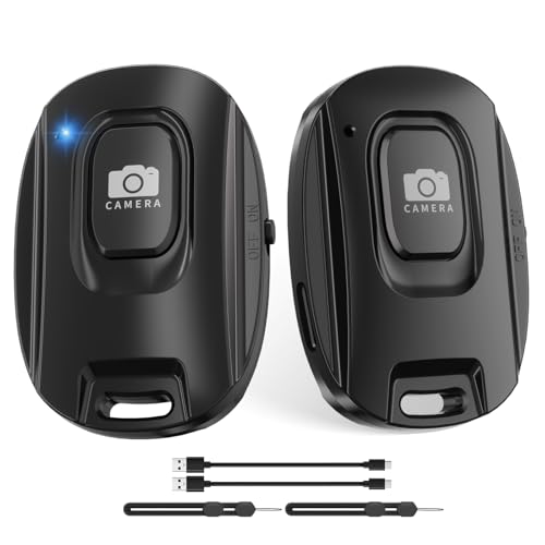 MAIRAN 2 Pack Rechargeable Wireless Camera Remote Shutter for iPhone and Android Smartphones, Bluetooth Phone Remote Control,Selfie Button for Photos and Videos Charging Cable and Wrist Strap Included