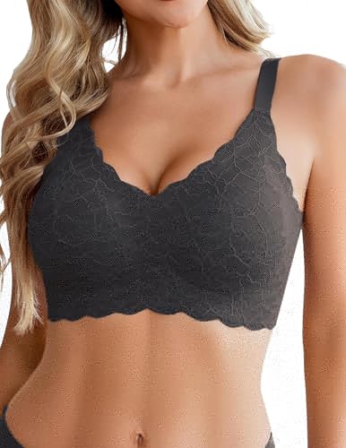 Avidlove Women's Seamless Bras Wireless Bra Full Coverage Lace Tshirt Everyday Bra Black Large