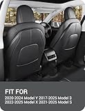 BASENOR 2025 Upgraded Tesla Model 3/Y/S/X Leather Seat Back Kick Protector, Backseat Mats for Kids - Extra Organizer Pocket, Waterproof Scratchproof Resistant Protection Black (Set of 2)