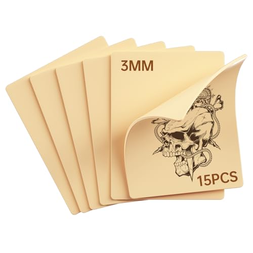 15pcs 3mm Tattoo Practice Skin - (6x9"/A5) Double Sided Soft Silicone Fake Skin Tattoo - Ink-Ready Easy-Wipe for Beginners & Professionals