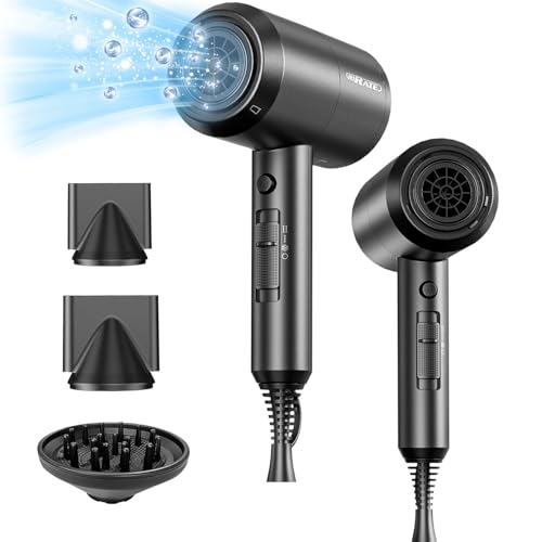 SHRATE Lightweight Ionic Hair Dryer with DiffuserW Blow Dryer for Fast Drying - Professional Low Noise Mini Hair Dryer for Travel, Gifts, Hair Styling (Black)