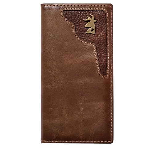 House of Jack Co. Deer Ornament Long Bifold Wallet for Men and Outdoorsmen, Rodeo Wallet, Full Grain Cowhide Leather Wallet, Brown
