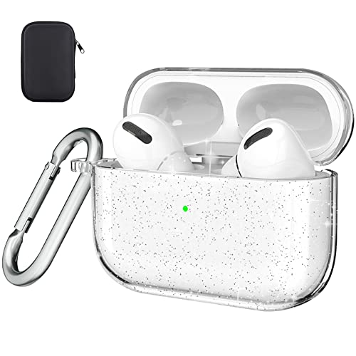 Valkit Compatible AirPods Pro Case, Clear Glitter Cute Bling Air Pod Pro Protective Case Cover with Keychain for Girls Women Men Shockproof Skin Case for Apple AirPods Pro Charging Case - Clear