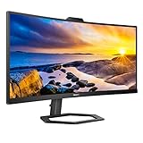 Philips 34E1C5600HE 34" UltraWide QHD 21:9 Monitor with Built-in Windows Hello Webcam & Noise Canceling Mic, USB-C Docking, Stereo Speakers, 100Hz, 4-Year Advance Replacement