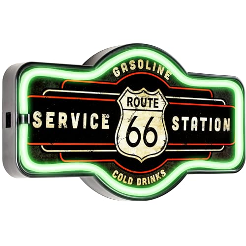 Route 66 Service Station - Reproduction Vintage Advertising Marquee Sign - Battery Powered LED Neon Style Light - 17 x 10 x 3 Inches
