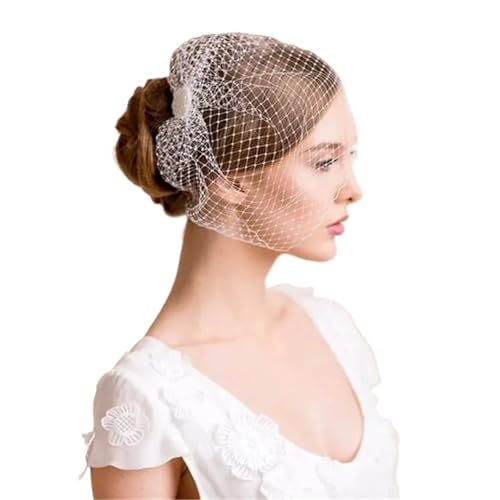 Vintage Bridal Birdcage Veil – Short 1-Layer Blusher Veil with Cut Edge for Wedding & Parties