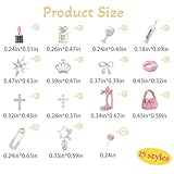 Pizadix 84 pcs 3D Sliver Pink Nail Charms Y2K Set Cute Nail Charms with Stars, Crowns, Crosses,Bins,Lollipops, Lips, Bottles, Cups, Perfume, Lipsticks, Bags, and Heels for Nail Art