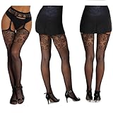 SOUTHRO 5 Pairs Women Fishnet Thigh High Stockings with Garter Belt - Suspender Pantyhose Patterned Tights Stockings for Women