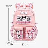 Roffatide Anime Kuromi Kawaii School Backpack for Girls Boys with 21Pcs Accessories Cartoon Aesthetic New Semester Gifts Schoolbag with Cute Pins, Anti-Theft, ID Badge Holder, Laptop Backpack Purple