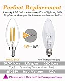 Lamsky E14 Base LED Filament Candle Shape Light Bulb,E14 European Base Bulb,Warm White 2700K 400LM 40W Equivalent,C35 Clear Glass Torpedo Shape Bullet Top,No-Dimmable (4-Pack)