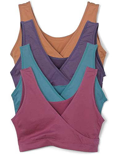 Caramel Cantina 4 Pack Nursing Maternity Women’s Sleep Comfort Bralette Bra (Small, Festival)