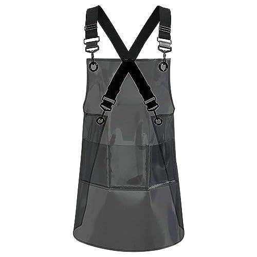 MIKI WELL Hair Stylis Apron for Salon Barber Cross-back Hairdresser Waterproof Work Apron With 3 Pockets (22.8” W 25.5” L)(black+black webbing)