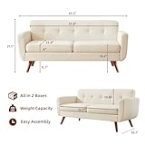 Tbfit 65" W Loveseat Sofa, Mid Century Modern Decor Love Seat Couches for Living Room, Button Tufted Upholstered Small Couch for Bedroom, Solid and Easy to Install Love Seats Furniture, Beige