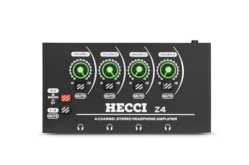 HECCI Z4 4-Channel Headphone Amplifier 3.5mm&6.35mm Jacks, Headphone Splitter with 8 Headphone Output Port, Compact Headphone Amp with Mono and Stereo Switch, 7 Color Breathing Light.