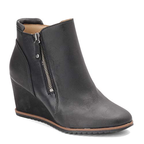 SOUL Naturalizer Womens Haley Memory Foam Wedge Ankle Bootie , Black Nubuck, 8.5 M
