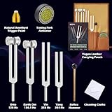 Hugbow Tuning Forks for Healing, Aluminum Alloy Tuning Fork 128Hz, 136.1Hz, 256Hz, 384Hz, Hockey Puck Activator & Gem feet, Weighted & Unweighted Tuning Fork Set with Vegan Leather Pouch