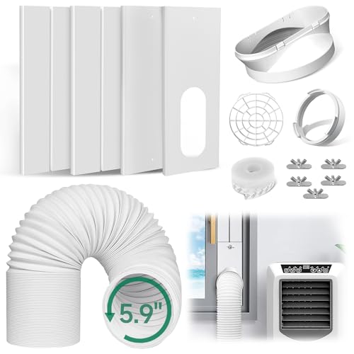 Plusluck Portable Air Conditioner Window Vent Kit, with 5.9 Exhaust Hose, 4 Slide Seal Plates, Universal Coupler, Adjustable AC Vent Kit for Ducting Universal for Horizontal & Vertical Windows