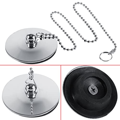 Bathtub Stopper with Chain, Chrome Kitchen Universal Sink Drain Plug Bathroom Rubber Bath Tub Drain Cover Stopper with 15.7 Inch Stainless Steel Bead Chain for Home Bathroom Kitchen