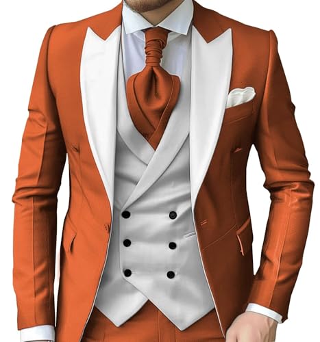 TUXBURNTXZ Men Burnt Orange Tuxedo Suit Set Wedding Suits for Men 3 Piece Slim Fit XL