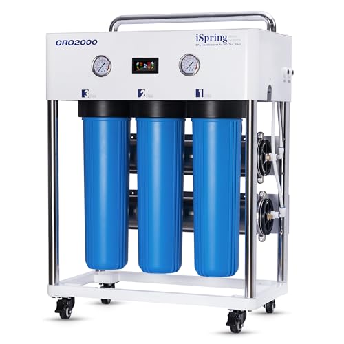 iSpring CRO2000 4-Stage Tankless Commercial Reverse Osmosis Drinking Water Filtration System w/Pumps, Pressure Gauges, and Freestanding Stainless Steel Bracket, for Restaurants and Small Businesses