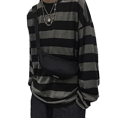 Unisex Oversized Stripe Long Sleeve T Shirts Gothic Harajuku Loose Crew Neck Summer Tee Tops/Black/l