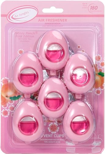 Air Jungles Car Air Freshener Clip for Women, Honey Peach Scent, Pink Edition, 6 Vent Clips (4ml Each), Cute Long-Lasting Car Freshener & Odor Eliminator for Girls and Ladies, Up to 180 Days