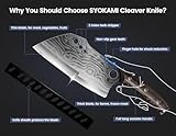 SYOKAMI Meat Cleaver Chef Knife with Sheath, 7.7 Inch Butcher Knife with Herb Stripper, Chopping Knife Heavy Duty Bone Cutting, Damascus Pattern Full Tang Wood Handle, Valentine's Day Gifts