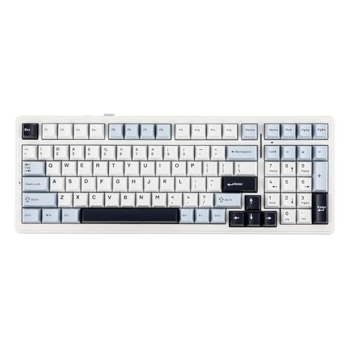 EPOMAKER x Aula F99 Wireless Mechanical Keyboard, Hot Swappable Gasket Custom Gaming Keyboard with Five-Layer Padding, Bluetooth/2.4GHz/USB-C, 8000mAh Battery (White Blue, Graywood V3 Switch)