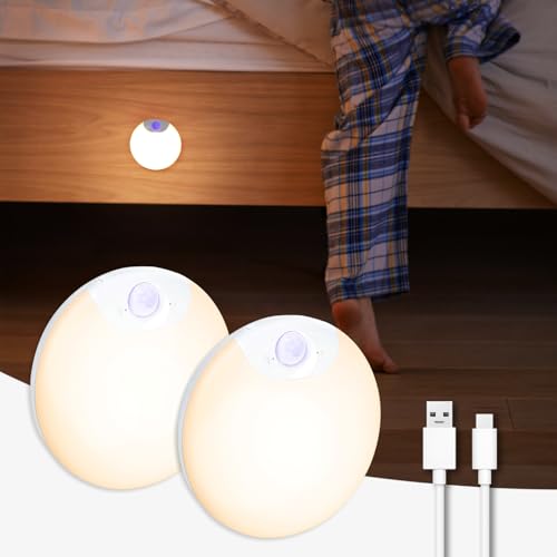 DAZZY DOT Motion Sensor Night Light Rechargeable 2-Pack, Battery Operated Hallway Lights, Stair Lights Motion Sensor Indoor, Magnetic, Dimmable, Motion Light for Stairs, Bathroom, Hall, Cruise