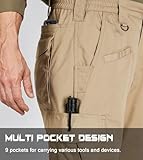 Cargo Pants for Mens Breathable Ripstop Cargo Work Pants Outdoor Quick Dry Stretch Tactical Construction Hiking Travel Pants with 9 Pockets Dark Khaki 34Wx30L