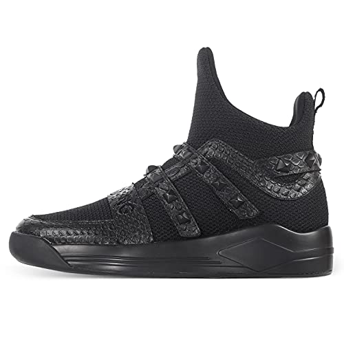 Soulsfeng High Top Sneakers for Men Breathable Mesh Knit Comfortable Walking Shoes Black Rivet Leather SKYTRACK Series Mens Size 11
