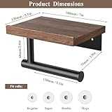 Tindbea Toilet Paper Holder with Wood Shelf, Wooden Wall Mount Tissue Paper Roll Holder, Matte Black Stainless Steel Bathroom Accessories Decor Household Home Apartment Restroom Essentials (Walnut)