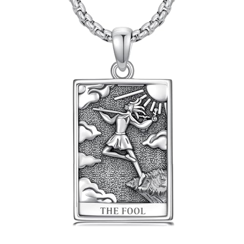 Flpruy Tarot Card Necklace 925 Sterling Silver The Fool Tarot Card Pendant tarot Cards Jewelry Christmas Birthday Gifts for Women Men Unisex
