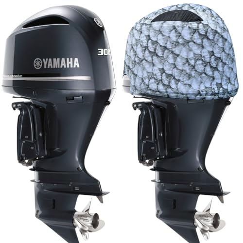 OUTERENVY Grey Fish Scales Outboard Motor Cover for Yamaha V6 4.2 F225-300HP [2009-2021] (Side Vents) | Made in USA to Stay on While You Run! | 102C