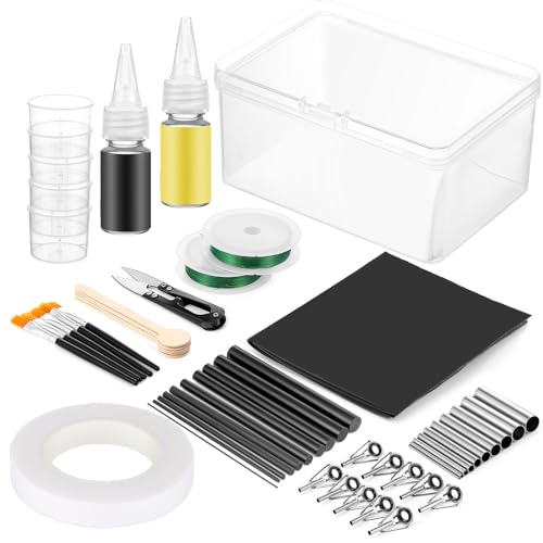 Gejoy Fishing Rod Repair Kit with 10 Sizes Carbon Fiber Sticks Fishing Pole Repair Kit Fishing Rod Building Kit with Epoxy Glue, Wrapping Thread and Stainless Steel Tubes to Repair Broken Fishing Pole