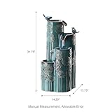 Glitzhome 31.75" H Outdoor Water Fountain with LED Lights and Pump, 4 Tier Dandelion Texture Vase Shaped Ceramic Floor Standing Fountain with Birds for Porch Deck Garden Patio Backyard, Turquoise