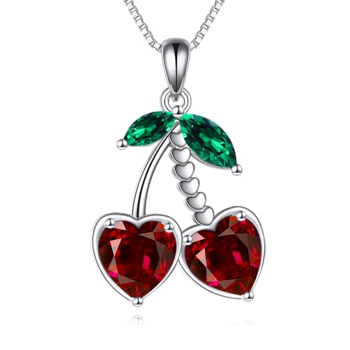 AXELUNA Cherry Necklace Sterling Silver Cherry Red heart Pendant Jewelry Gifts for Women