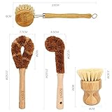 Natural Kitchen Brush Bamboo Dish Scrub Brush, Ezeso Cleaning Brush Set 4 Piece, Wooden Pot Cleaning Brush Bottle Brush