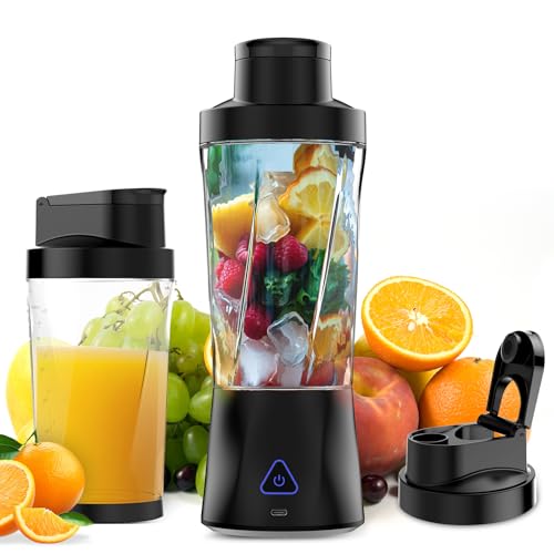 Portable Blender, 360 Watt Personal Blender for Shakes and Smoothies, 6000mAh USB Rechargeable, BPA Free 24 Oz Juicer Cup with 6 Blades and Lid, Self Cleaning Portable Juicer for Kitchen/Travel, Black