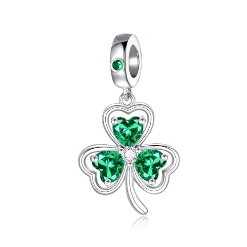 Good Lock Green Shamrock Charms for Necklace Bracelet 925 Sterling Silver Clover Bead St Patricks Day Jewelry Gifts Women