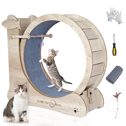 Cat Exercise Wheel, 33.9" Cat Running Wheels for Indoor Cats with with Locking Mechanism, Cats Treadmill Wheels with Scratching Board and Teaser Toy, Cat's Weight Loss and Health