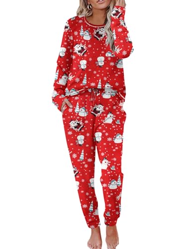 Ekouaer Pajamas Women's Long Sleeve Pj Set Soft 2 Piece Loungewear Sleepwear with Jogger Pants Christmas Print,L