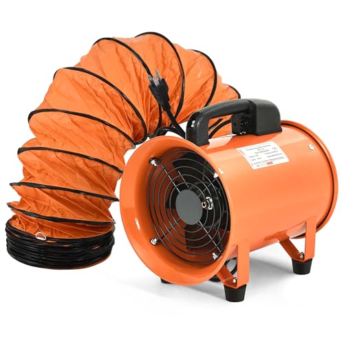 DWVO 8 Inch Utility Blower Exhaust Fan, Extractor Fans High Velocity, Portable Ventilation Fan with 16FT (5M) Ventilator Duct Hose for Industrial Use, Paint Booths, and Workshops