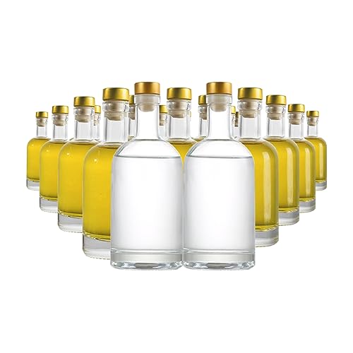 Danmu 20 Pack Glass Bottles with Lids 6 oz Airtight Leakproof,Thick Base Glass Bottles with Cork for Hot Sauce,Wine,Kombucha,Mead,Syrup,Vanilla Extract,Shrink Capsules Included for Party Favors