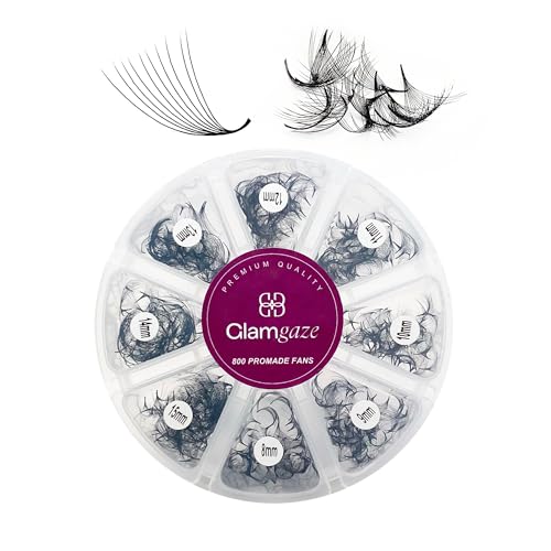 GLAMGAZE 800 Promade Fans 8-15mm Mixed Lengths - 5D to 16D, C CC D Curl, 0.05-0.07mm Thickness - Premade Lash Fans Volume Lash Extensions Loose Premade Fans Eyelash Extensions (12D-0.07-CC 8-15mm)